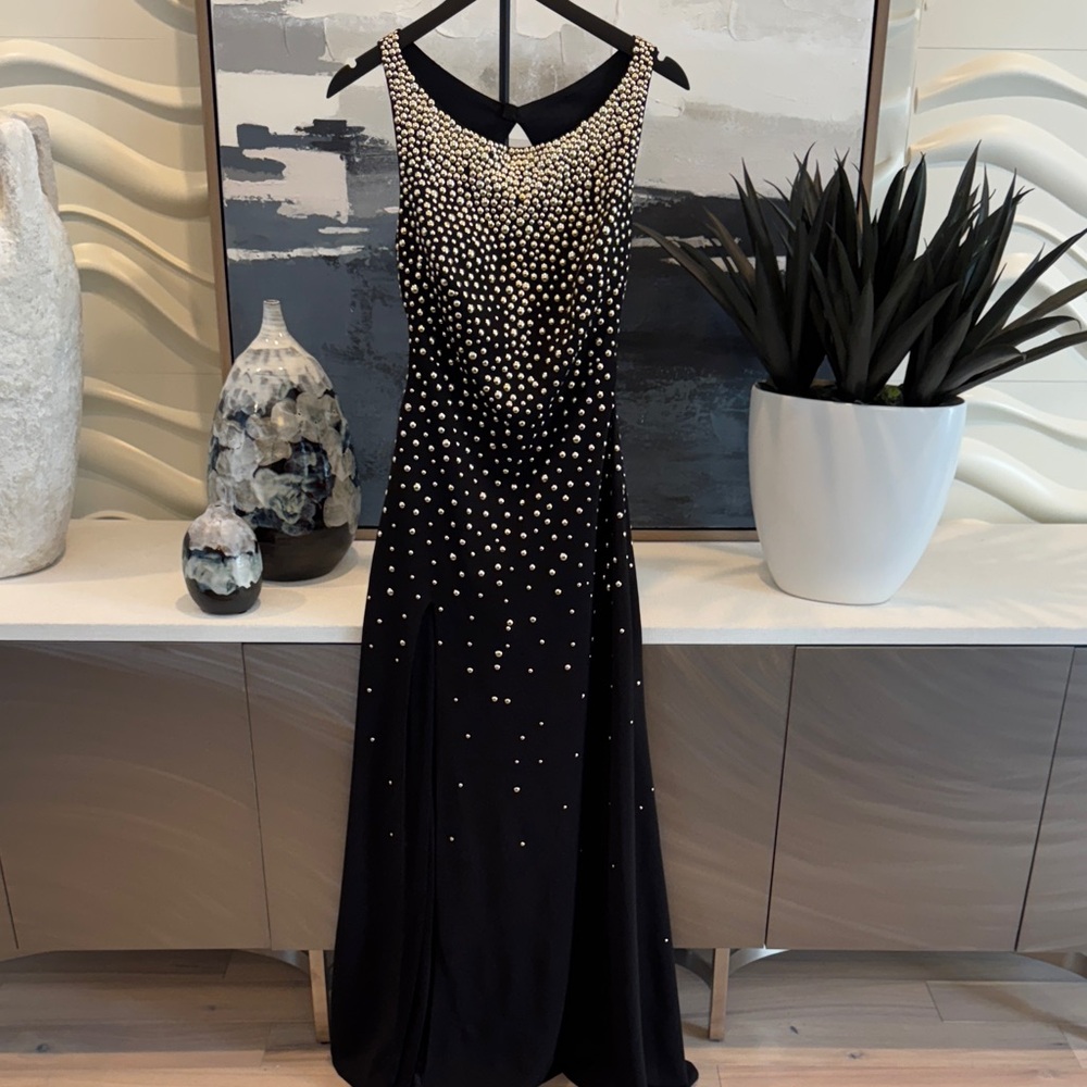La Femme Black Dress with Silver Embellishments